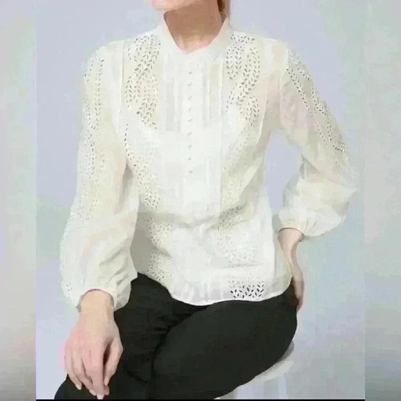 White House Black Market Embroidered Silk Blend Blouse Size Small NWT - Picture 1 of 11